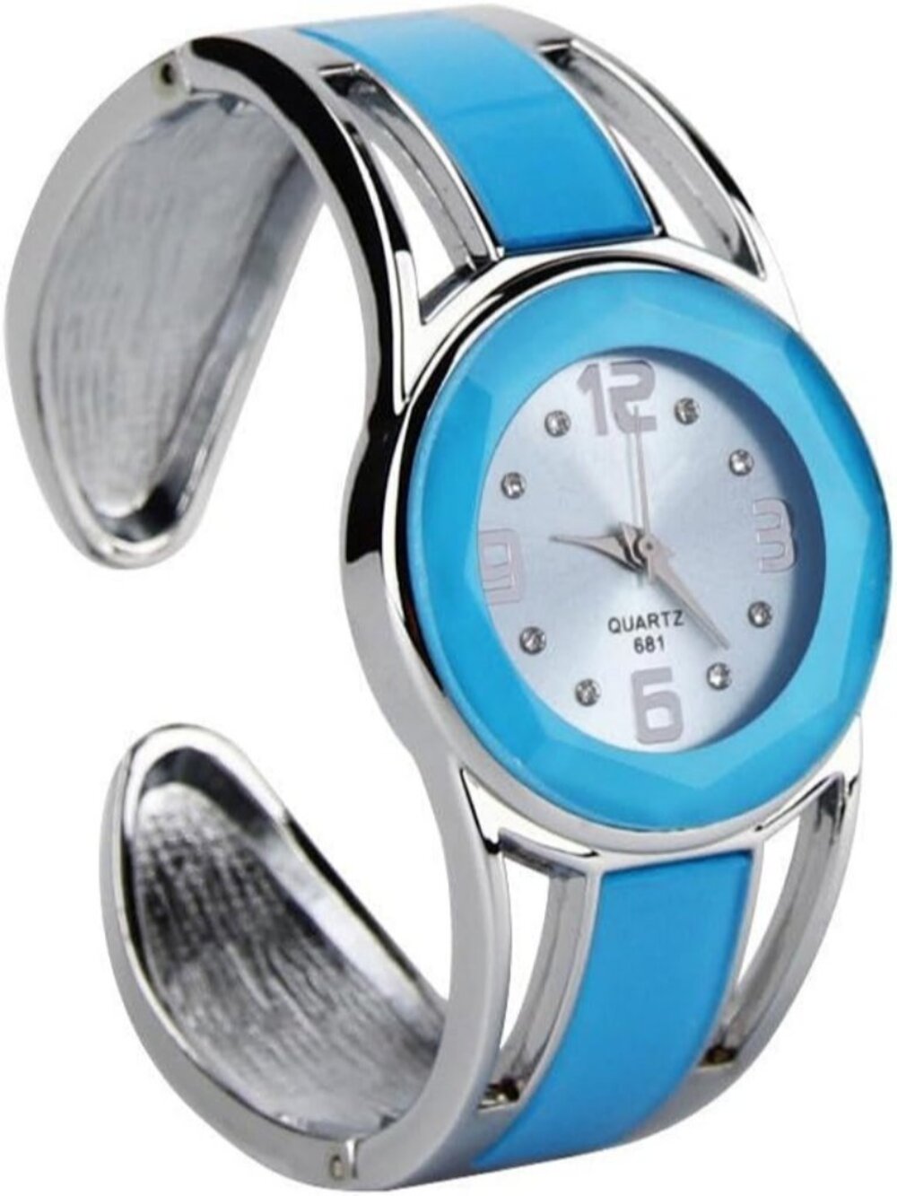 Women's Light Blue Quartz with Rhinestone Round Dial Stainless Steel Cuff Watch - Picture 7 of 7